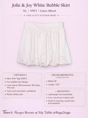 Jolie & Joy White Bubble Mini Skirt XL NWT Linen Blend